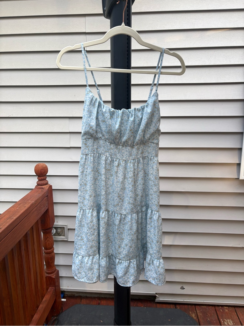 Light Blue Floral Spaghetti Strap Tiered Sundress
